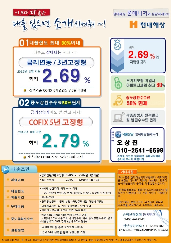 현대해상 주택담보대출 5년 고정금리 한도 조건 2023년