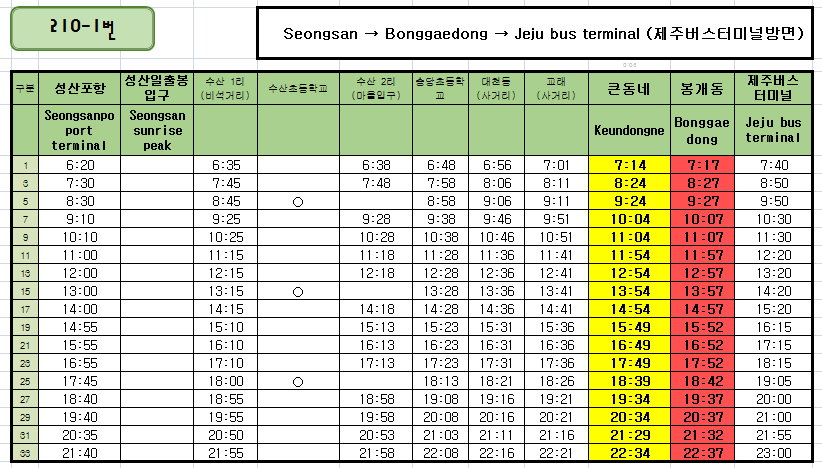 Bus Time Table | Bongstay