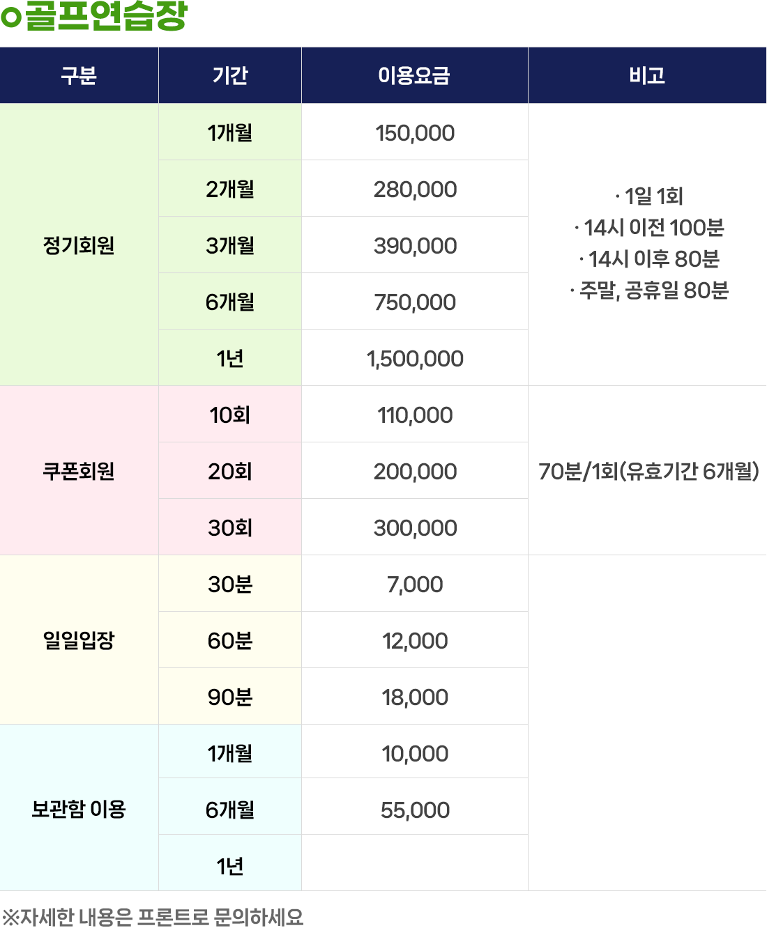 이용요금 | 우창골프클럽