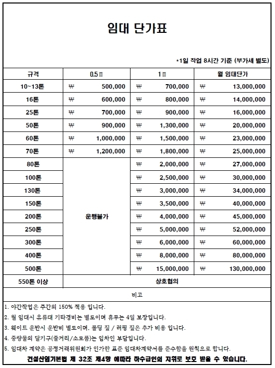 유압크레인 임대료-(주)인천유압크레인
