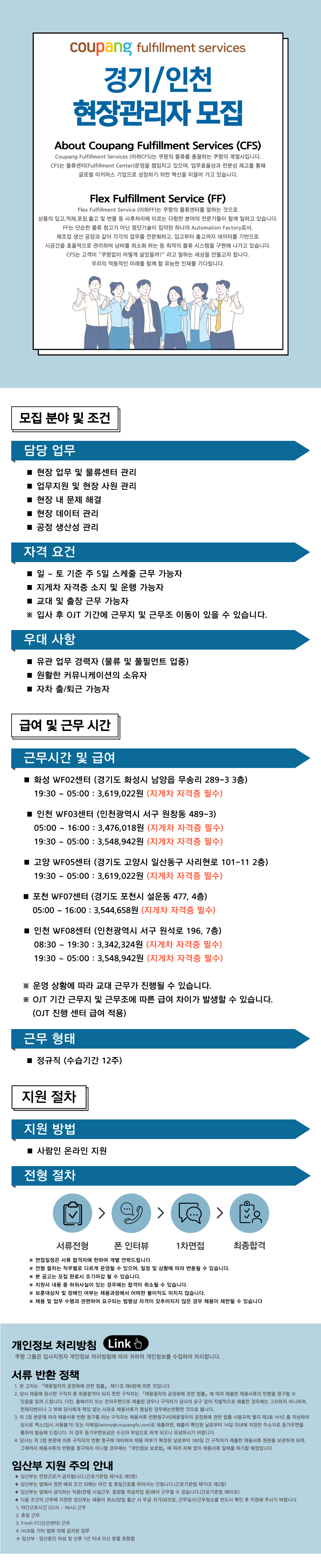 쿠팡풀필먼트서비스/CFS/컴서브유한회사 | [쿠팡 CFS] 인천/포천 현장관리자 모집