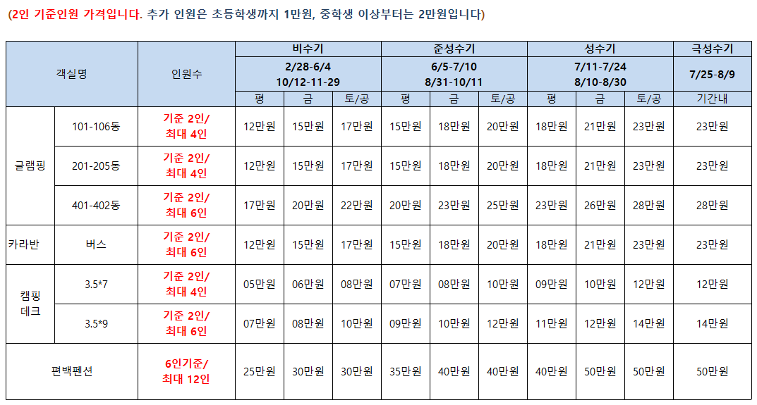 가격 및 예약하기-살구나무글램핑